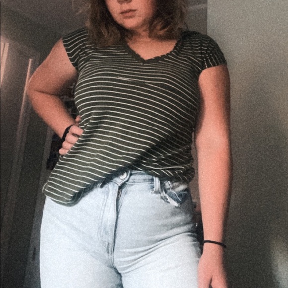 Olive green stripped cute top - Picture 1 of 3